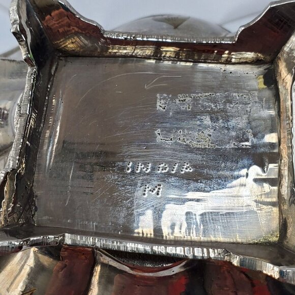 Vintage Silver Tone Brass Inlay Jewelry Trinket Box Floral Design Made in India - Picture 9 of 16